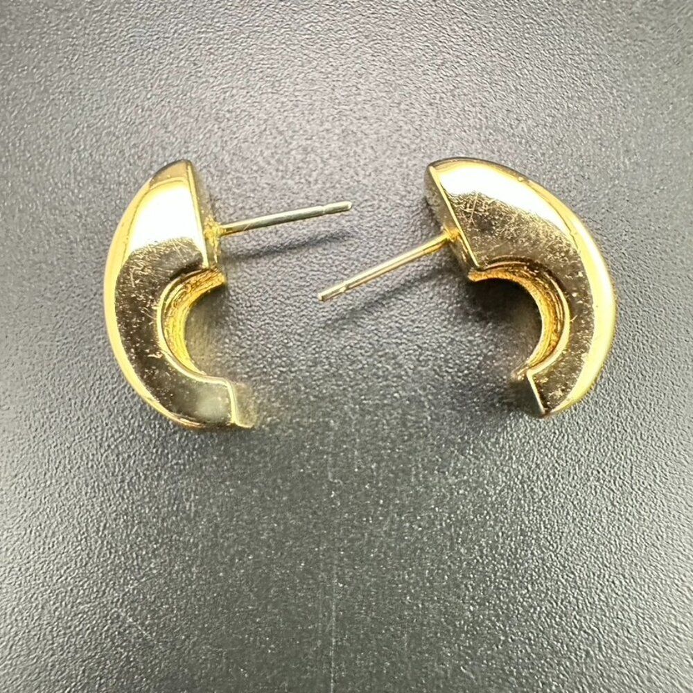 AUTHENTIC Vintage CHRISTIAN DIOR RHINESTONE BAGUETTE GOLD Half Hoop EARRINGS - Picture 4 of 6